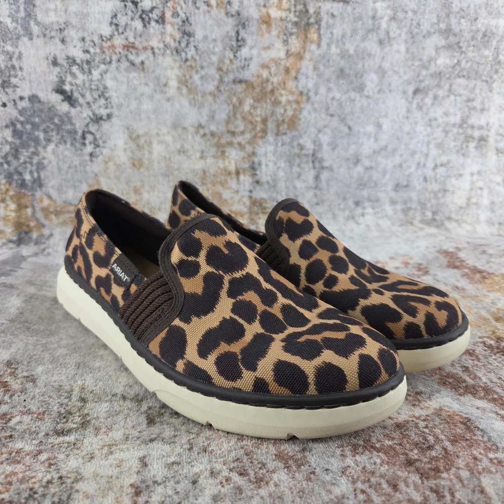 Ariat Ryder Slip On Shoes Womens 10B Brown Leopard Print Western Comfort Walking